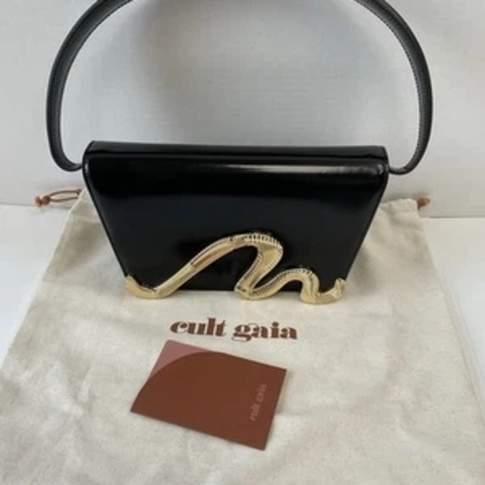 Cult Gaia Black Clutch with Gold Detail.